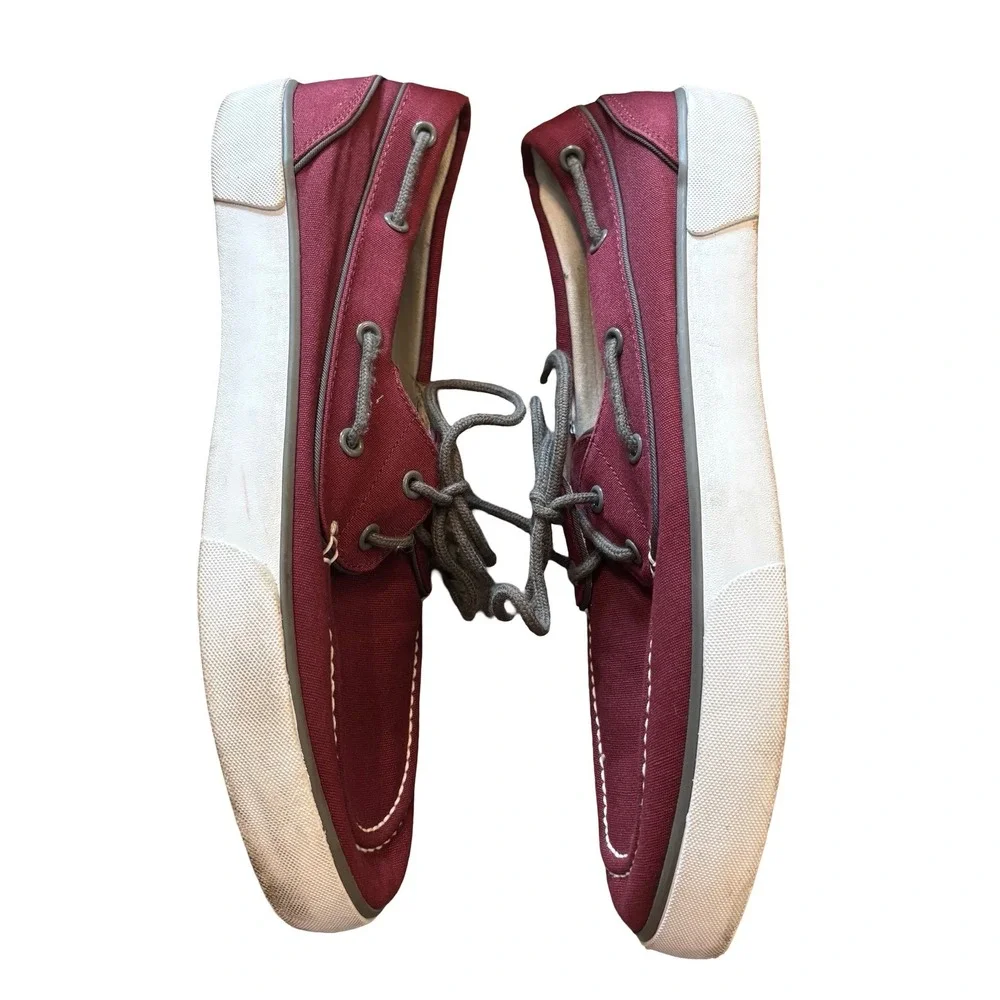 Polo Ralph Lauren Mens Lander P Burgundy Canvas Boat Shoes Sneakers Size 11.5 D